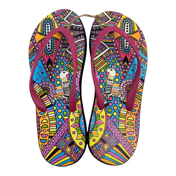 Sakroots Rainbow Wonderlust NWOT Size 8 Flip Flop Sandals - Picture 1 of 3